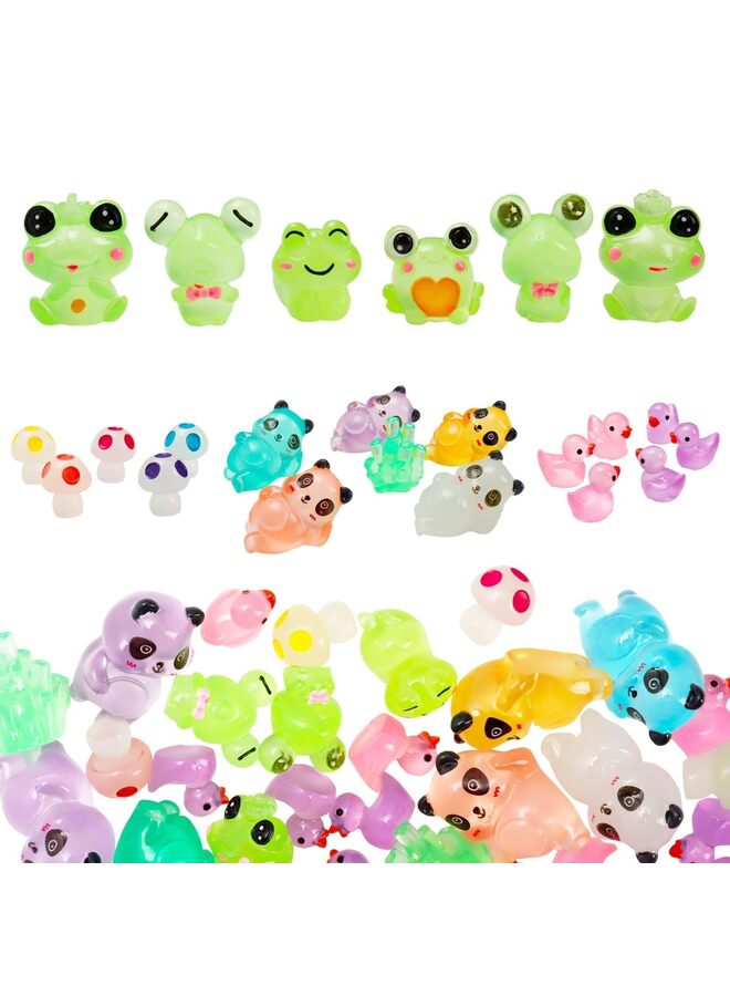 66pcs Mini Resin Animals Figures Luminous Glow in The Dark Tiny Duck Mini Frogs Panda Mushroom Figurines Set for DIY Garden Micro Landscape Aquarium Dollhouse Crafts Decor - Image 1